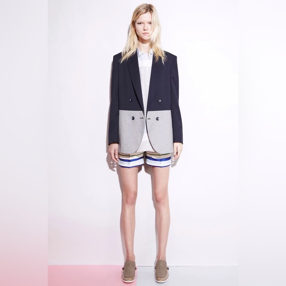 Stella McCartney Colorblock Double-Breasted Blazer Navy/Gray Size IT 42 US 6-8